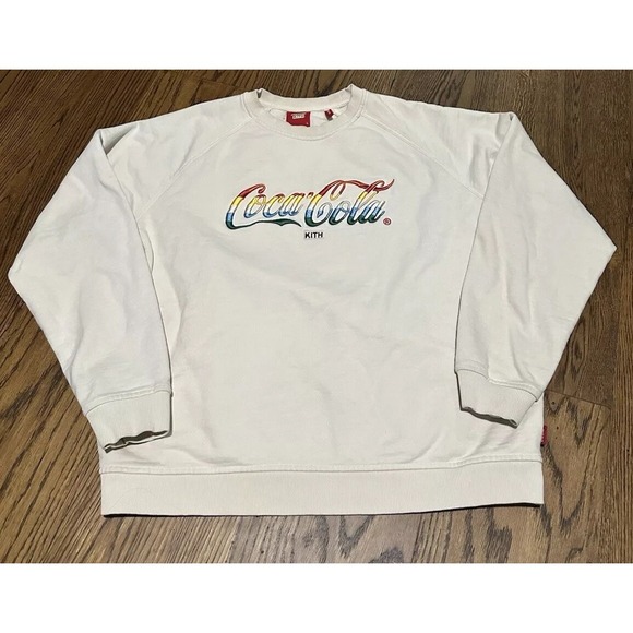 2020 Kith x Coca-Cola Striped Crewneck Ivory Multi-Color Size Large - Picture 1 of 11